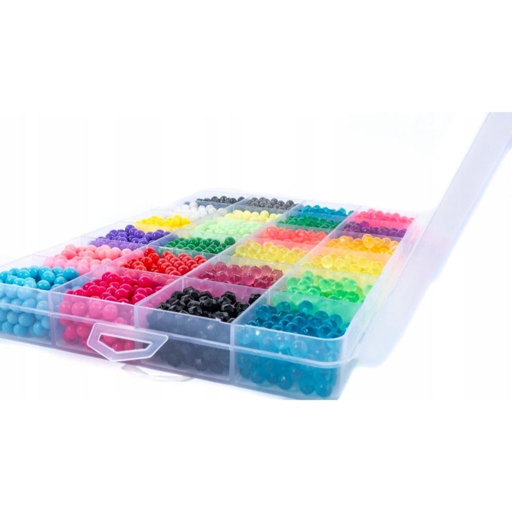 Cuentas de Agua La Manuli, 3300 pcs, 5 mm | 24 Colores en Organizador de Compartimentos | 12 Colores de Cuentas de Cristal – Redondas y Facetadas | Materiales Creativos para Joyería, Decoraciones y Proyectos DIY | Compatibles con Otras Marcas