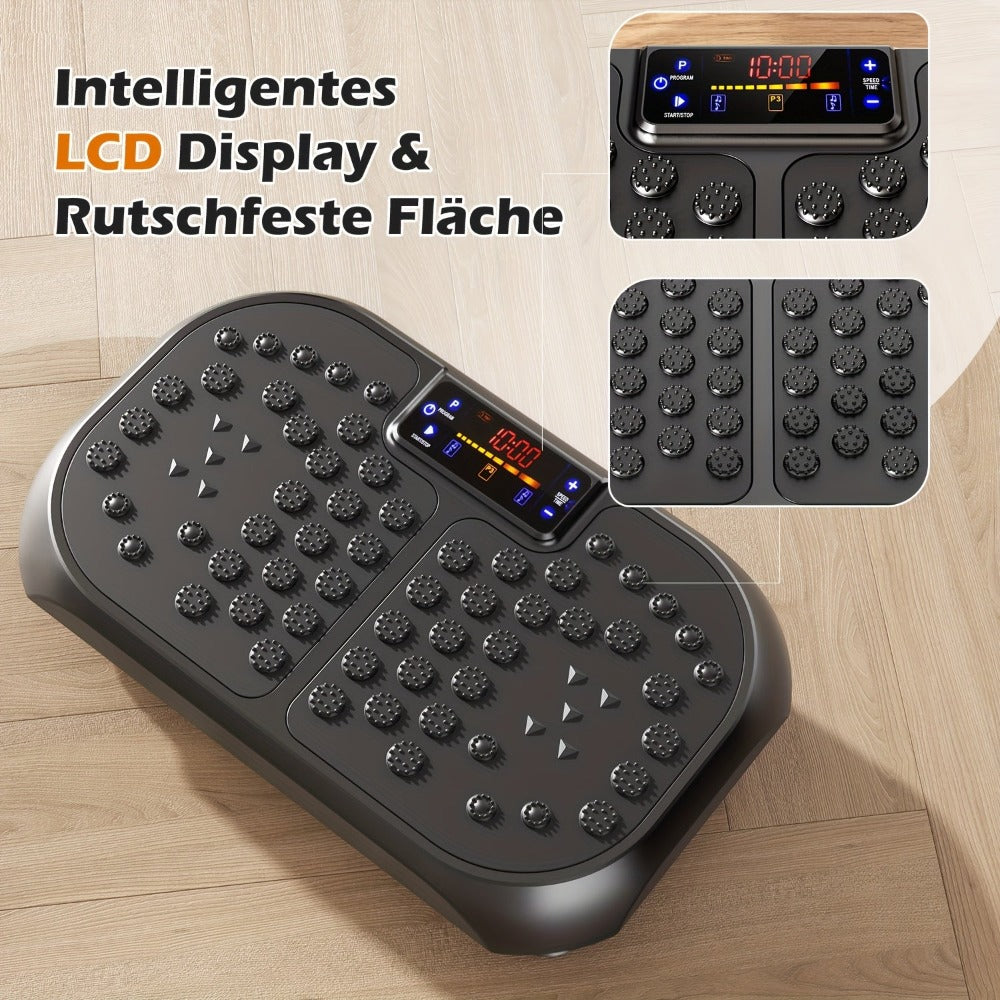 Plataforma de vibración inteligente con ajuste de 99 posiciones, masaje electromagnético y almohadilla Shiatsu para pies | Música USB, banda de resistencia | Plataforma de adelgazamiento silenciosa para pérdida de peso, escultura muscular, entrenamientos