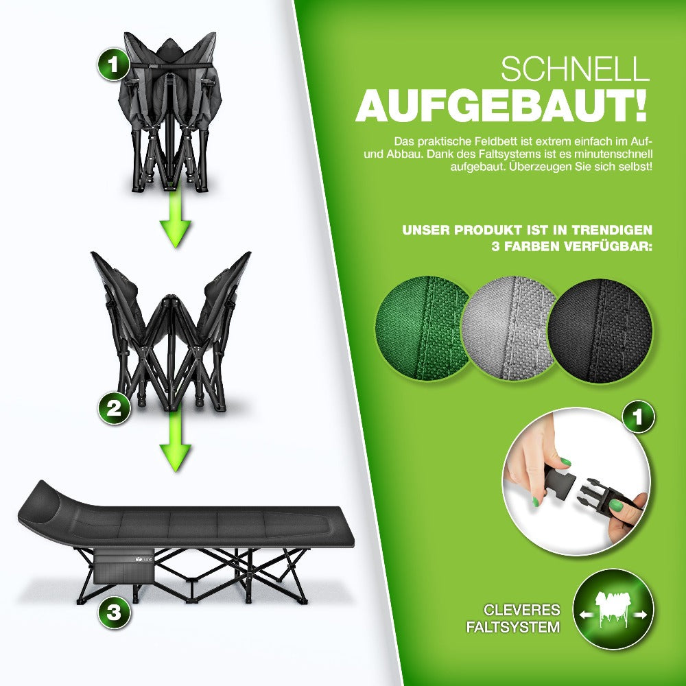 Tillvex® Cama Plegable para Camping con Bolsa de Transporte, Soporta Hasta 200 kg, Cama Extra Ancha para Camping, Cama de Campaña, Cama de Pesca para Uso en Exteriores e Interiores, Cama Plegable para Invitados, Portátil para Jardín, Camping, Pesca, Festi
