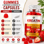 Creatina Monohidrato Gomas de Fresa 5000mg (5g) por Porción – 120 Gomas de Fresa Veganas – Con Tartrato de L-Carnitina y Vitamina B6 – Suplemento Alimenticio Sin Azúcar para Adultos – Fórmula Diaria Fácil de Masticar – Alternativa Conveniente a las Polvos