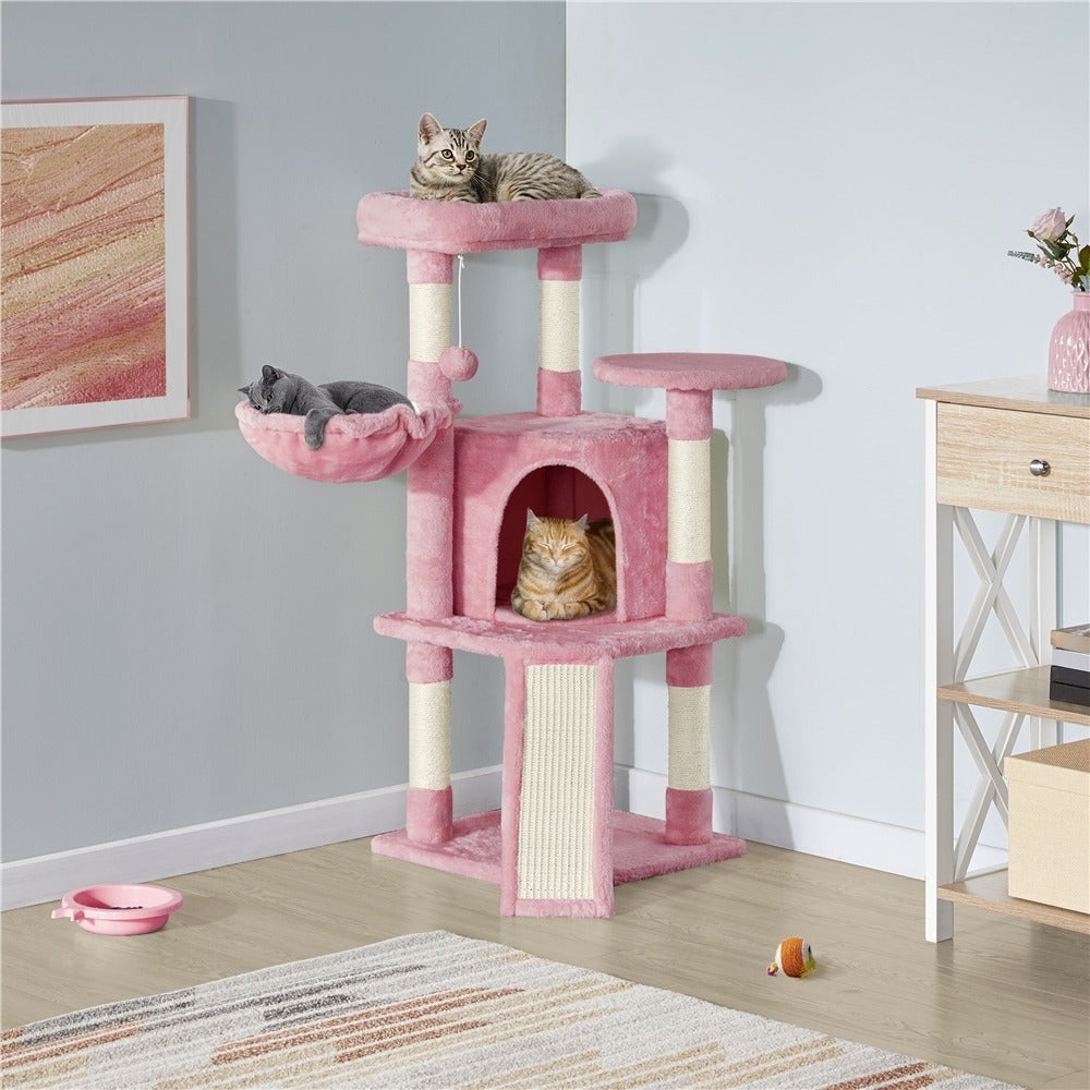 Costoffs Árbol para gatos de 107 cm con plataforma de observación, cueva para gatos, 5 postes de sisal, cueva de descanso, rascador y bola de felpa colgante, mueble para gatos