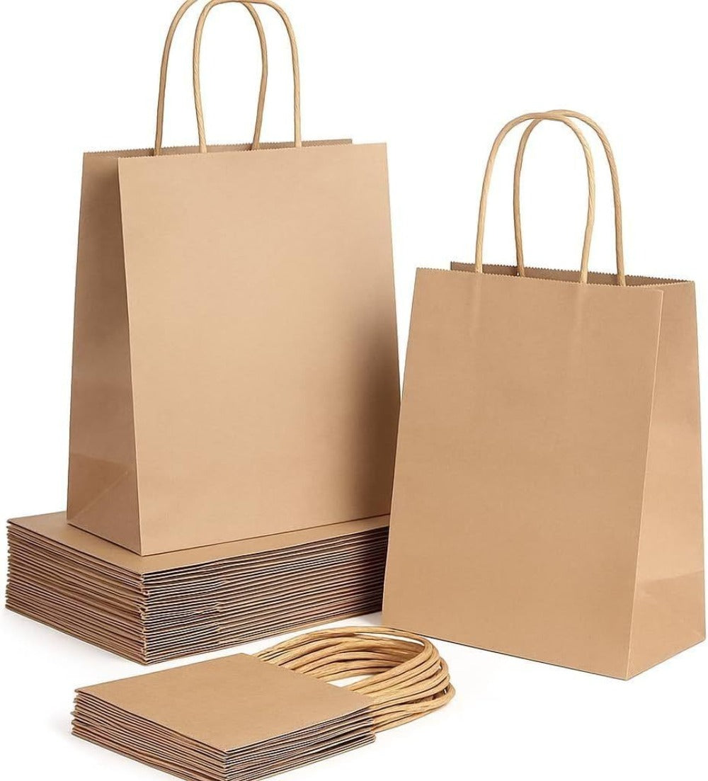10/25/100 Uds Bolsas de Papel Marrón con Asa Rígida Bolsas Kraft para Comercio Regalos Navidad y Manualidades DIY