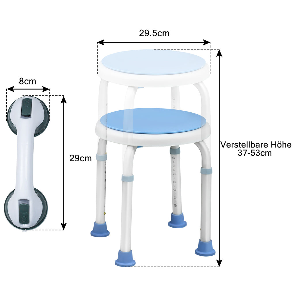 Silla de ducha giratoria de alta resistencia con reposabrazos, asiento giratorio de 360°, taburete de baño de altura ajustable, base antideslizante, diseño fácil de limpiar para uso en el baño
