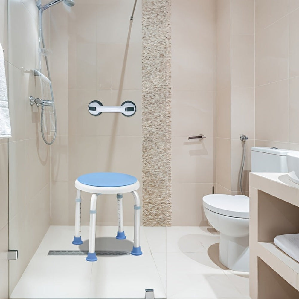 Silla de ducha giratoria de alta resistencia con reposabrazos, asiento giratorio de 360°, taburete de baño de altura ajustable, base antideslizante, diseño fácil de limpiar para uso en el baño