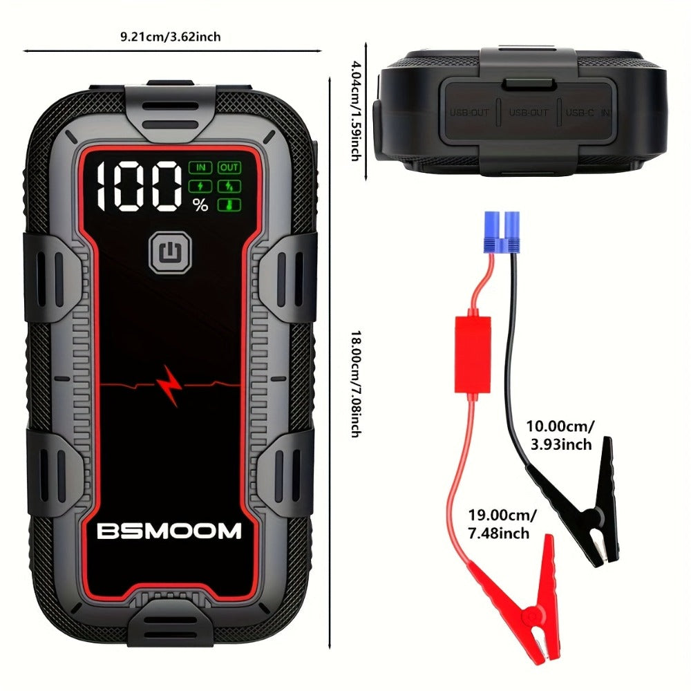 Arrancador de coche de 12V, arrancador de coche portátil, 9500A de pico, potenciador de batería de coche, banco de energía cargador de teléfono móvil, luz LED, pantalla digital LCD (apto para todos los motores de gasolina o diésel de 10.0L)