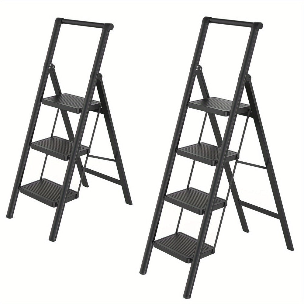 Escalera de 2/3/4 peldaños, escalera plegable con pedal ancho antideslizante, escalera doméstica, taburete multifuncional, fácil de guardar, carga máxima de 150 kg, escalera para el hogar, oficina, negra