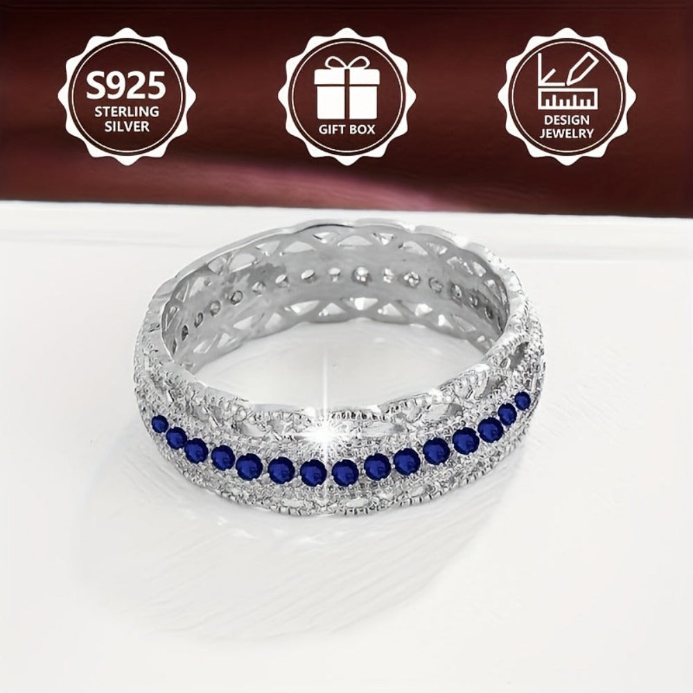 Anillo de moda para mujer en plata de ley 925, elegante y con estilo, incrustado con circonita sintética, anillo de mujer de alto valor, adecuado para viajes de vacaciones, uso diario, es un regalo conmemorativo perfecto para amigos, con caja de regalo