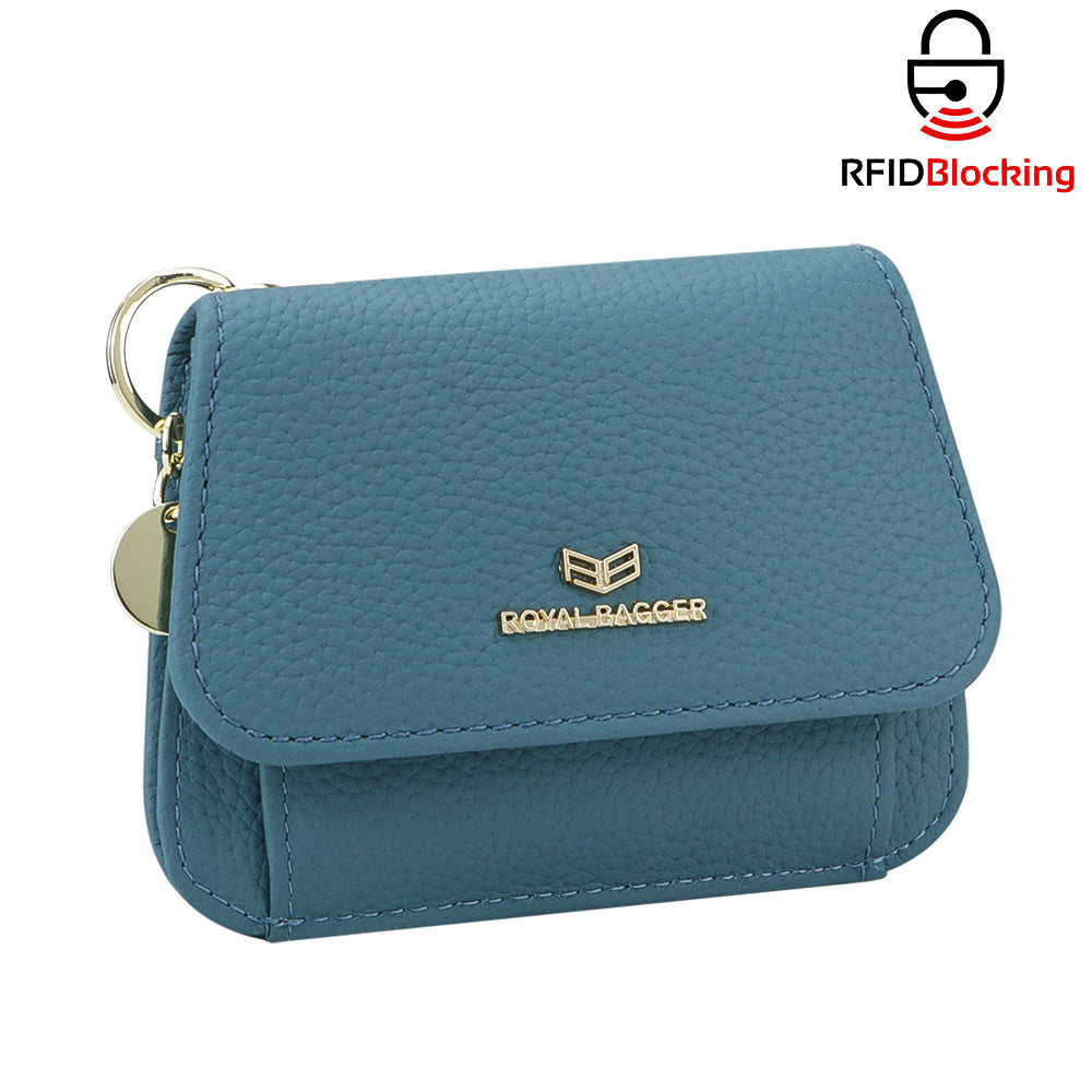 Royal Bagger Cartera Corta de Cuero Auténtico de Vaca para Mujer, Monedero con Bloqueo RFID, Múltiples Ranuras para Tarjetas y Llavero 2443