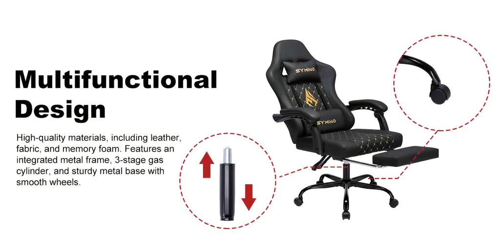 Silla de Oficina con Reposapiés, Silla Ergonómica, Silla Giratoria Ajustable con Soporte Lumbar, Silla de Oficina en Piel PU