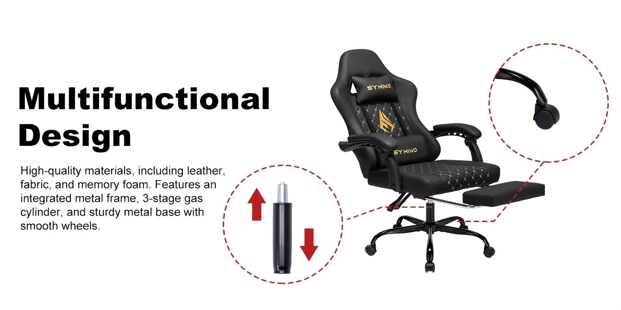 Silla de Oficina con Reposapiés, Silla Ergonómica, Silla Giratoria Ajustable con Soporte Lumbar, Silla de Oficina en Piel PU