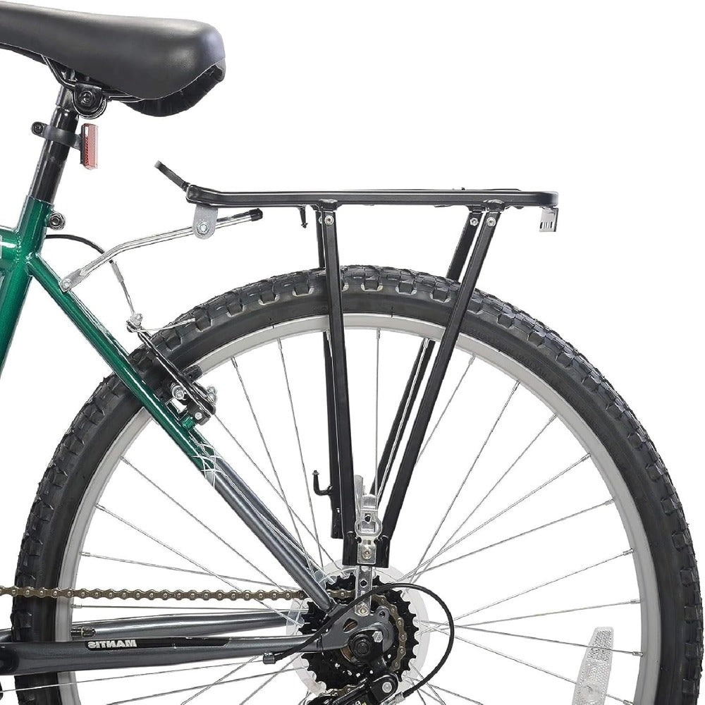 Portaequipajes trasero, soporte para bicicleta, portaequipajes trasero ajustable para bicicletas de montaña, apto para bicicletas de 26/28 pulgadas, con cubierta plegable con resorte, correa de sujeción y soporte para reflector