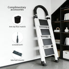 Escalera plegable de acero inoxidable, escalera portátil multifuncional, equipada con pedales anchos antideslizantes, ligera, duradera y compacta, fácil de transportar. Adecuada para el hogar, la oficina, el dormitorio, la cocina y el jardín, etc. Escenar
