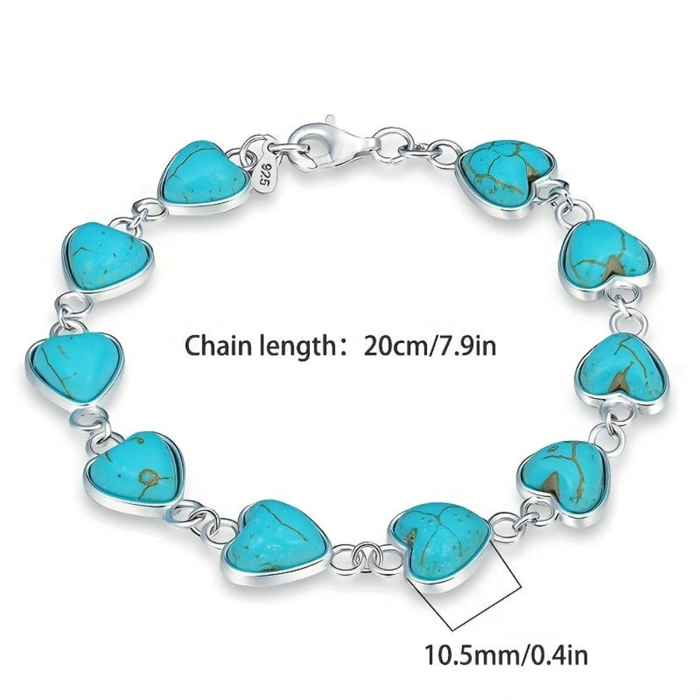 Pulsera de plata 925 para mujer, corazón de turquesa, pulsera exquisita, regalo diario para mujeres, regalo de vacaciones, regalo de San Valentín, regalo del Día de la Madre, regalo de cita, viene con caja de regalo