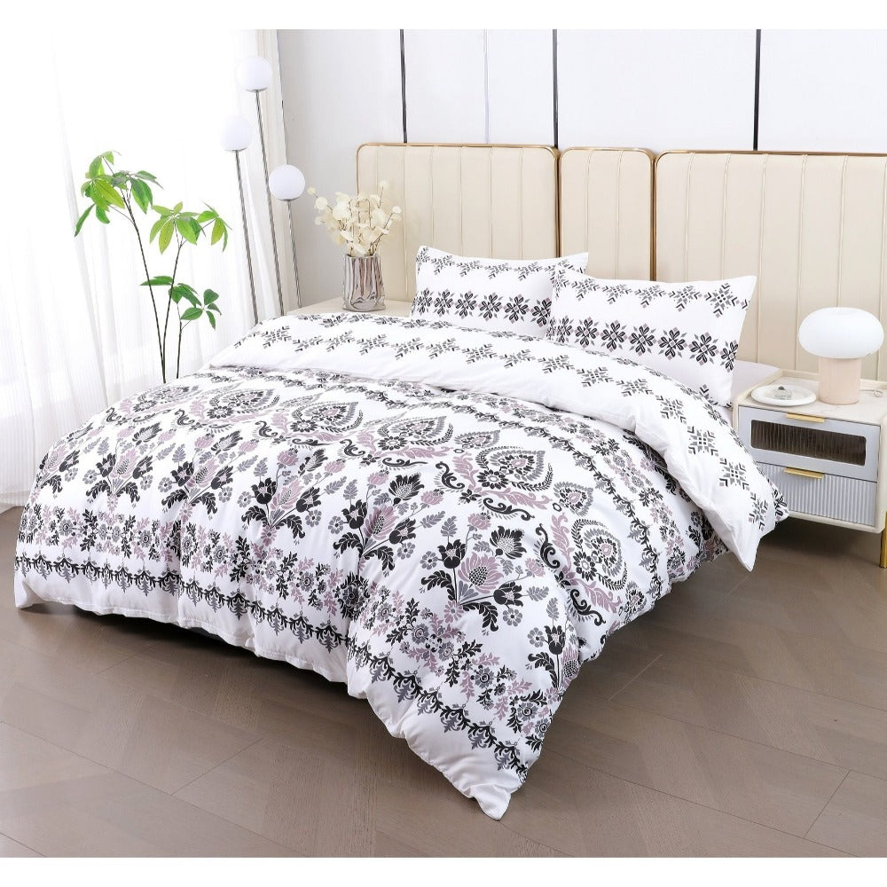 Juego de cama 4 piezas con funda elástica, (Funda de Edredón + Funda Protectora de Colchón + 1/2 Fundas de Almohada), Juego de Funda de Edredón 3-4 Piezas Estilo Nórdico de Color Sólido/Estampado, Ajustable para Camas de 90/105/135/150/180 cm, Regalo Navi