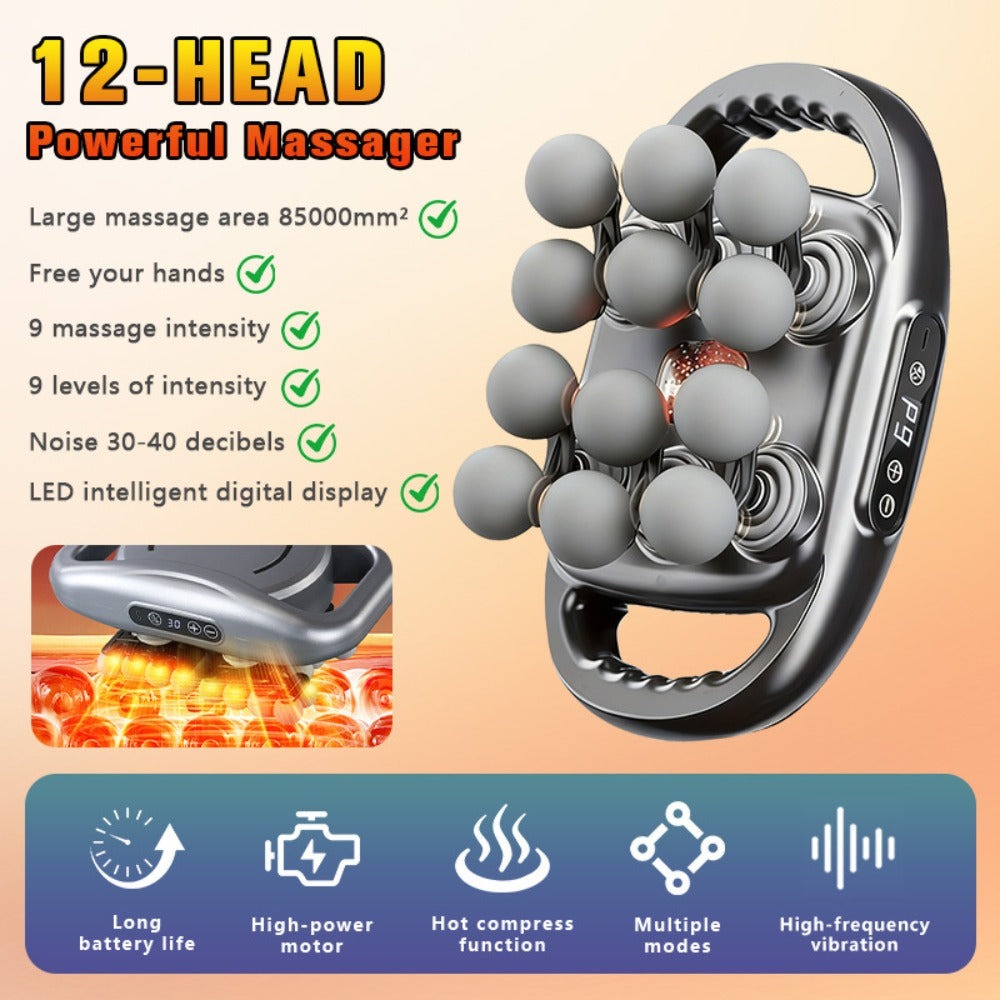 Masajeador multifuncional de 12/42 cabezales, masajeador eléctrico corporal, compresa caliente, relaja músculos, apto para cuello, hombros, espalda y piernas, 9 modos de ajuste, pistola masajeadora, apto para fitness en casa, deportes al aire libre, relaj