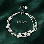 Pulsera plateada 925 para mujer, pulsera de bolas con diseño de múltiples filas, pulsera plateada ajustable para mujer, elegante regalo de joyería
