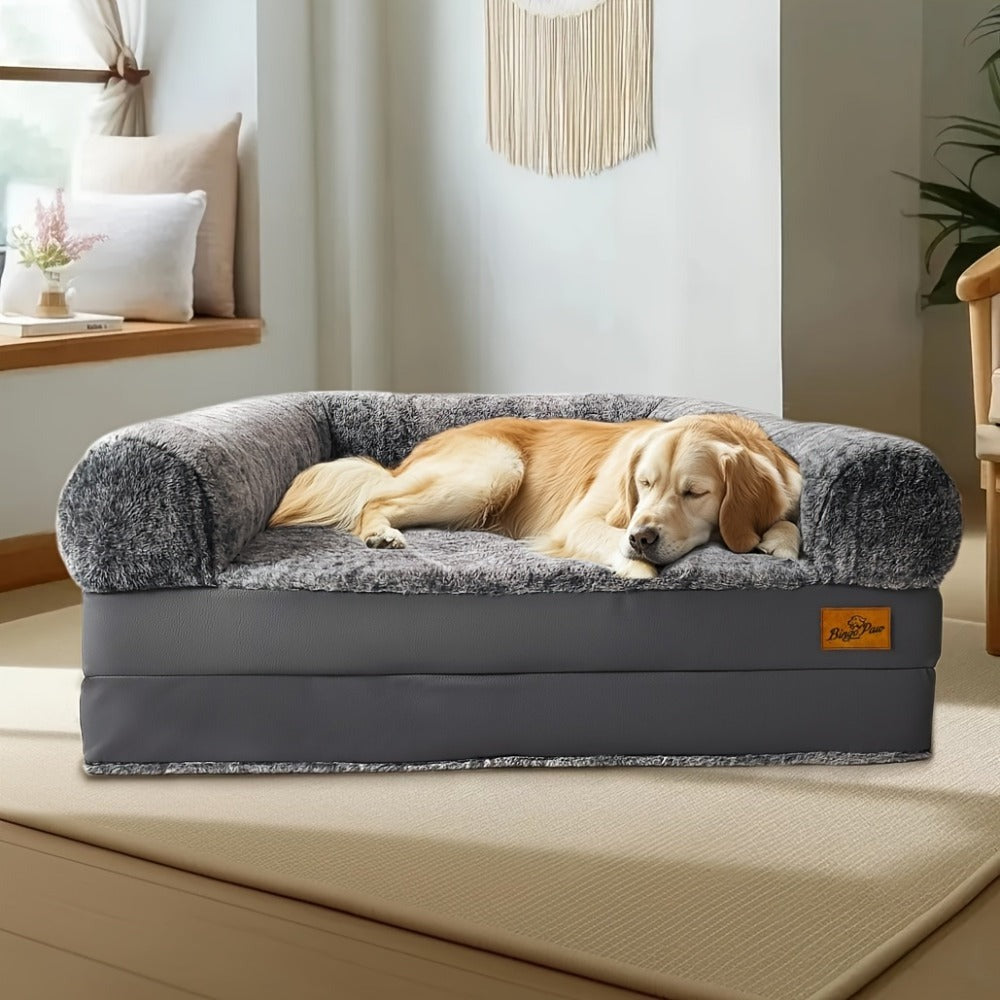 Cama Extra Grande para Perros Adecuada para Adultos | Cama Ortopédica para Siesta con Piel Sintética Lavable | Plegable y Portátil, Adecuada para Sala de Estar, Salón | Proporciona Espacio Amplio para Dormir para Adultos y Mascotas