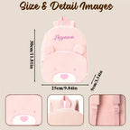 Mochila de Pana con Bordado de Oso Personalizado - Bolso de Hombro Ajustable para Mujeres, Ligero y Transpirable, con Opción de Nombre Personalizado, Forro de Nylon Duradero, Ideal para Regalos de Vuelta al Colegio y Viajes
