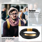 Pulseras de Cuero Genuino Trenzado Multinivel con Hebilla Magnética para Hombres - Estilo Punk