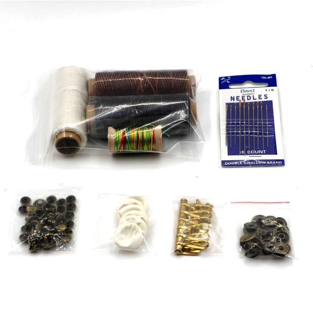 Kit de artesanía en cuero para principiantes y proyectos de bricolaje con punzón de costura, calabera, ranurador, hilo encerado y accesorios de estampado