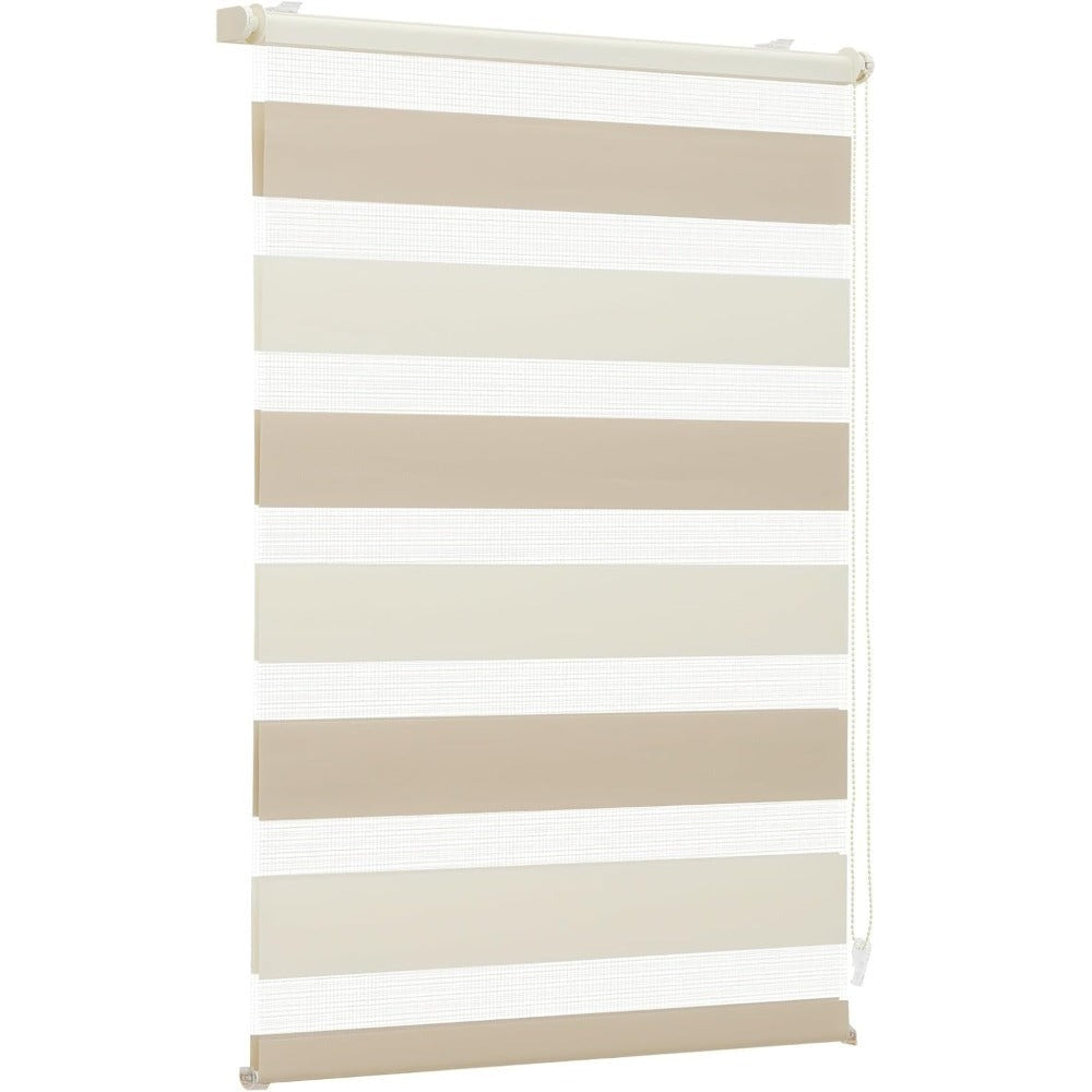 Persiana enrollable doble Sekey con fijación de abrazadera sin taladrar para ventanas, persiana enrollable doble de dos colores de 100 cm de ancho, protección solar de doble persiana enrollable, 100x130 cm, beige y marrón