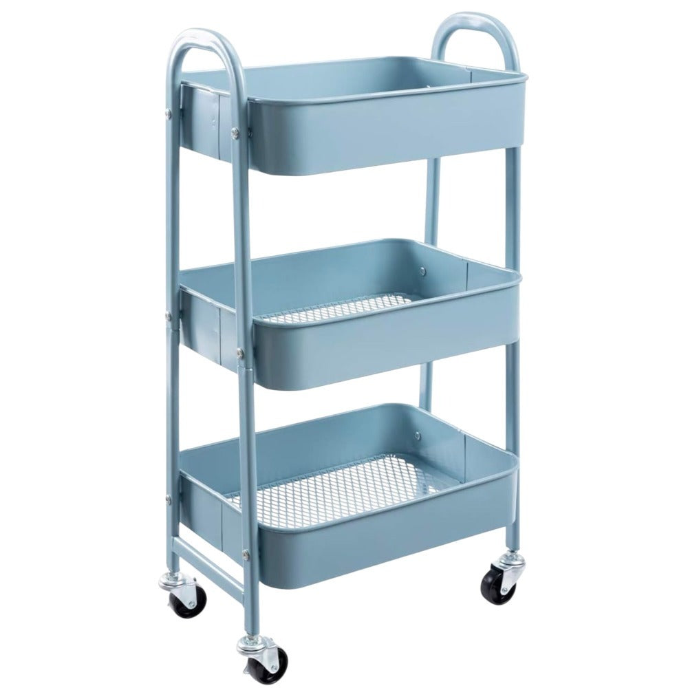 Carro móvil, Carrito de Almacenamiento de 3 Niveles, Marco de Acero, con Mango, 2 Frenos, Montaje fácil, para Dormitorio, lavadero del baño fruta