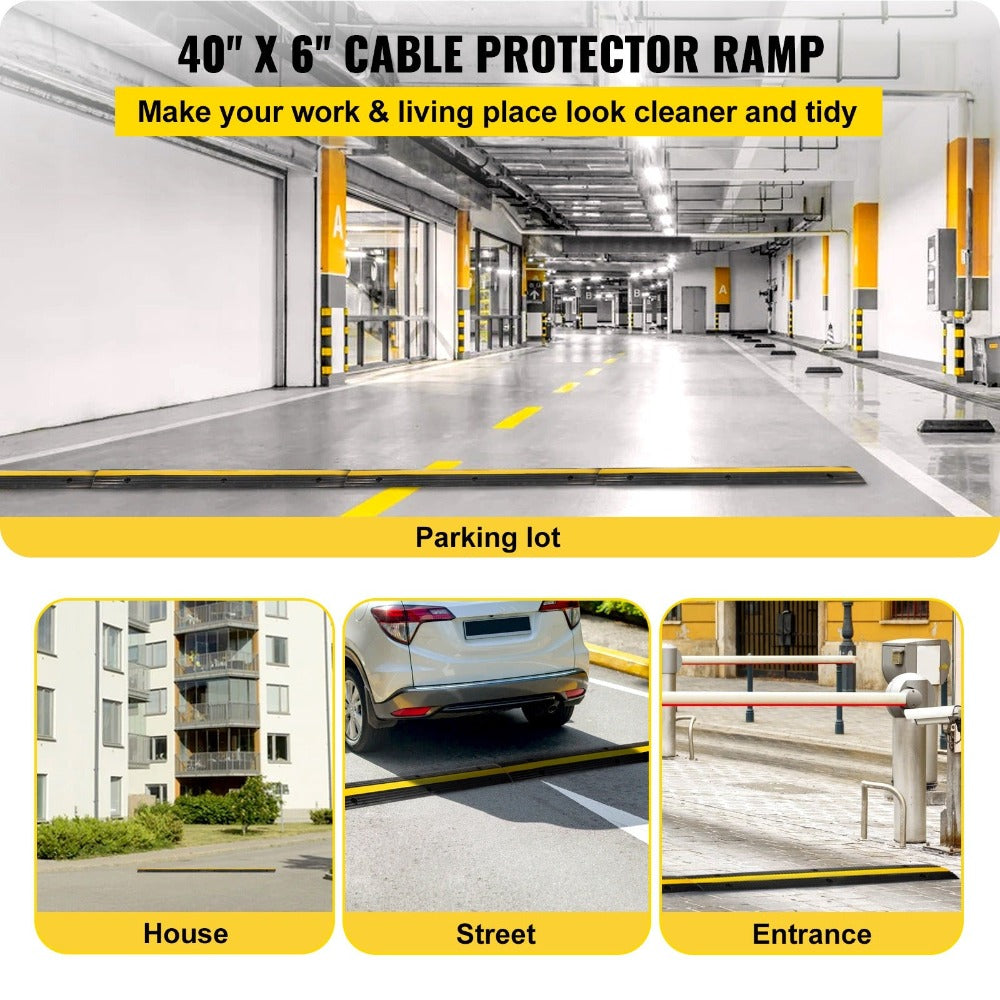 VEVOR - Juego de 4 rampas protectoras de cables de goma de 1 canal para cargas pesadas con capacidad de carga de 22046 libras. Rampa protectora para cables y mangueras de entrada de vehículos.