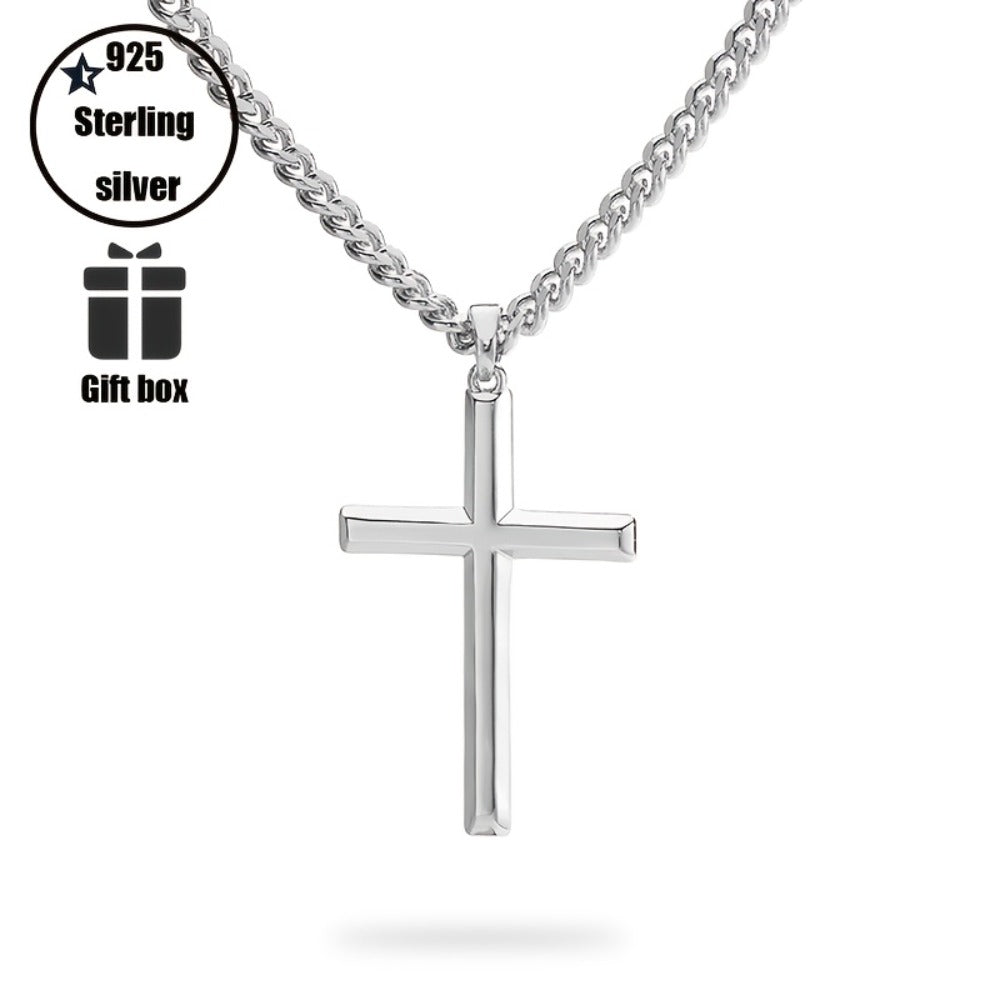 Collar con colgante de cruz de plata 925 con diseño de cadena clásica, adiciones de joyería estilo fiesta hip-hop, regalo para el Día de San Valentín, Día del Padre, incluye embalaje en caja de regalo