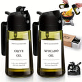Juego de 2 pulverizadores de aceite de oliva de vidrio, cada uno de 16Oz/470Ml, perfectos para cocinar, utensilios de cocina y complementos para freidoras de aire, incluye botellas dispensadoras para ensaladas y parrillas, en color negro