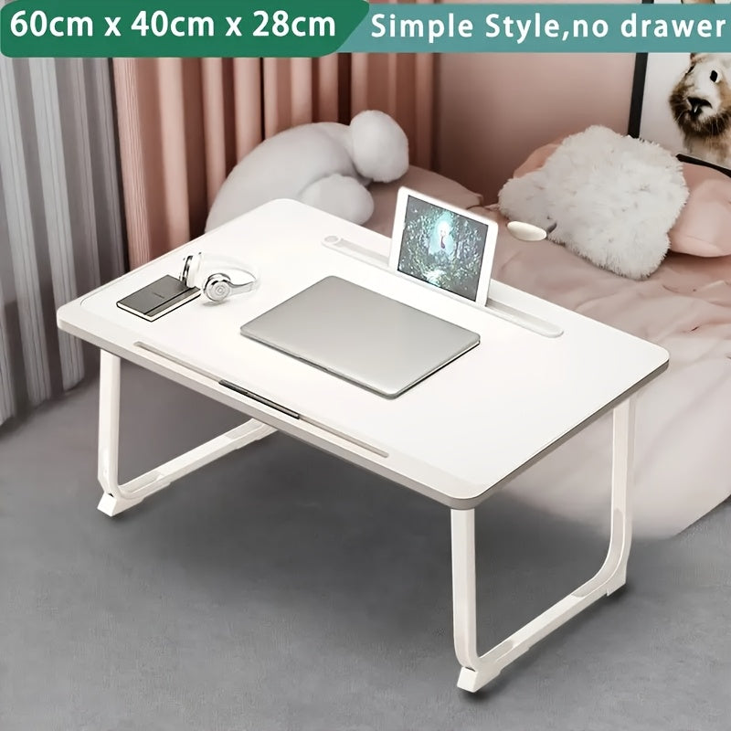 Mesa auxiliar | Mesa Auxiliar Plegable con Cajón de Almacenamiento, Ranura para Tarjetas y Portavasos, Escritorio de Corcho para Portátil para