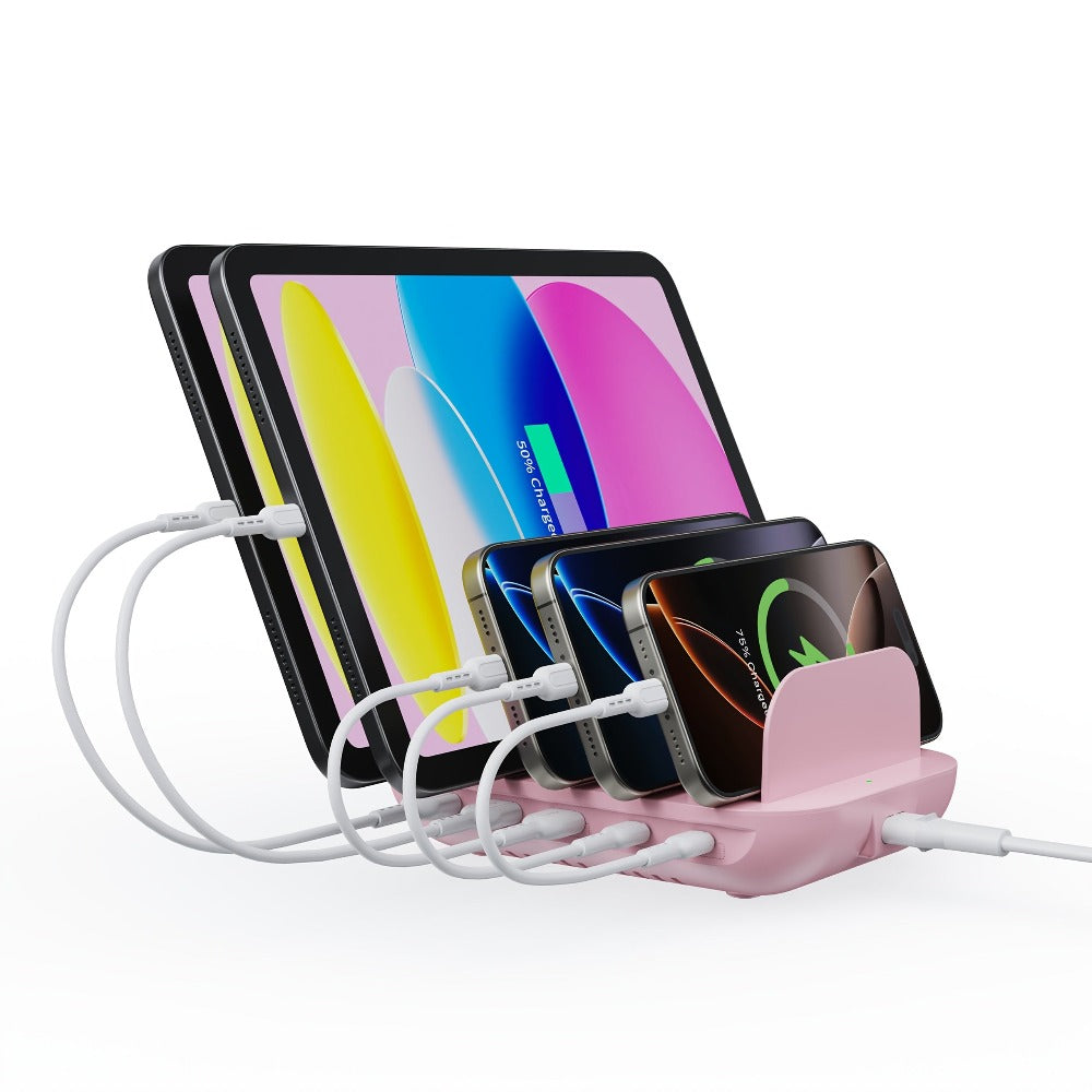 Soopii Hub de Carga Multi-Dispositivo de 5 Puertos, con 2 Puertos PD de 20W para Carga Rápida y 3 Puertos USB Compatibles con iPhones, iPhone 17, Smartphones, Tablets y Más. Incluye un Organizador de Cables, Perfecto para Regalos de Navidad. (Cables No In