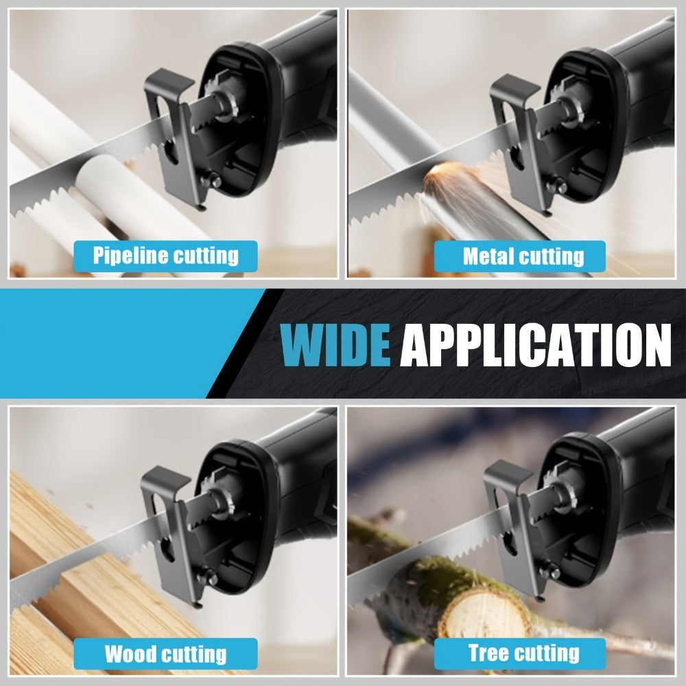 Sierra Recíproca Inalámbrica, Sierras Eléctricas de 18V, Sierra Eléctrica de Velocidad Variable 0-3500SPM con 2 Baterías de 3.0Ah Compatibles con Makita, 4 Hojas de Sierra, Cargador Rápido, Luz LED, para Corte de Madera, Metal y PVC