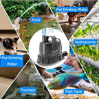 Bomba de agua sumergible de 211 GPH, bomba para fuente de agua de 15 W, bomba para acuario, bomba de agua de 800 L/H con cable de alimentación de 213.36 cm para fuente de jardín, mesa de agua, cascada, pecera, estanque, hidroponía, sin batería