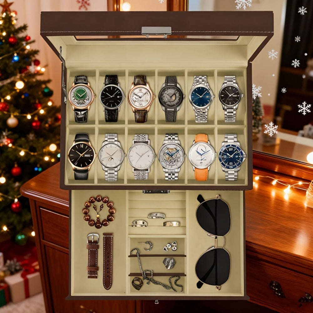 Caja de almacenamiento para relojes de 10/12 ranuras, caja de almacenamiento de doble capa, caja de almacenamiento de joyas, regalo del Día de la Madre, regalo del Día del Maestro, regalo ideal para el Día del Padre - Suministros de embalaje Jewelrynd