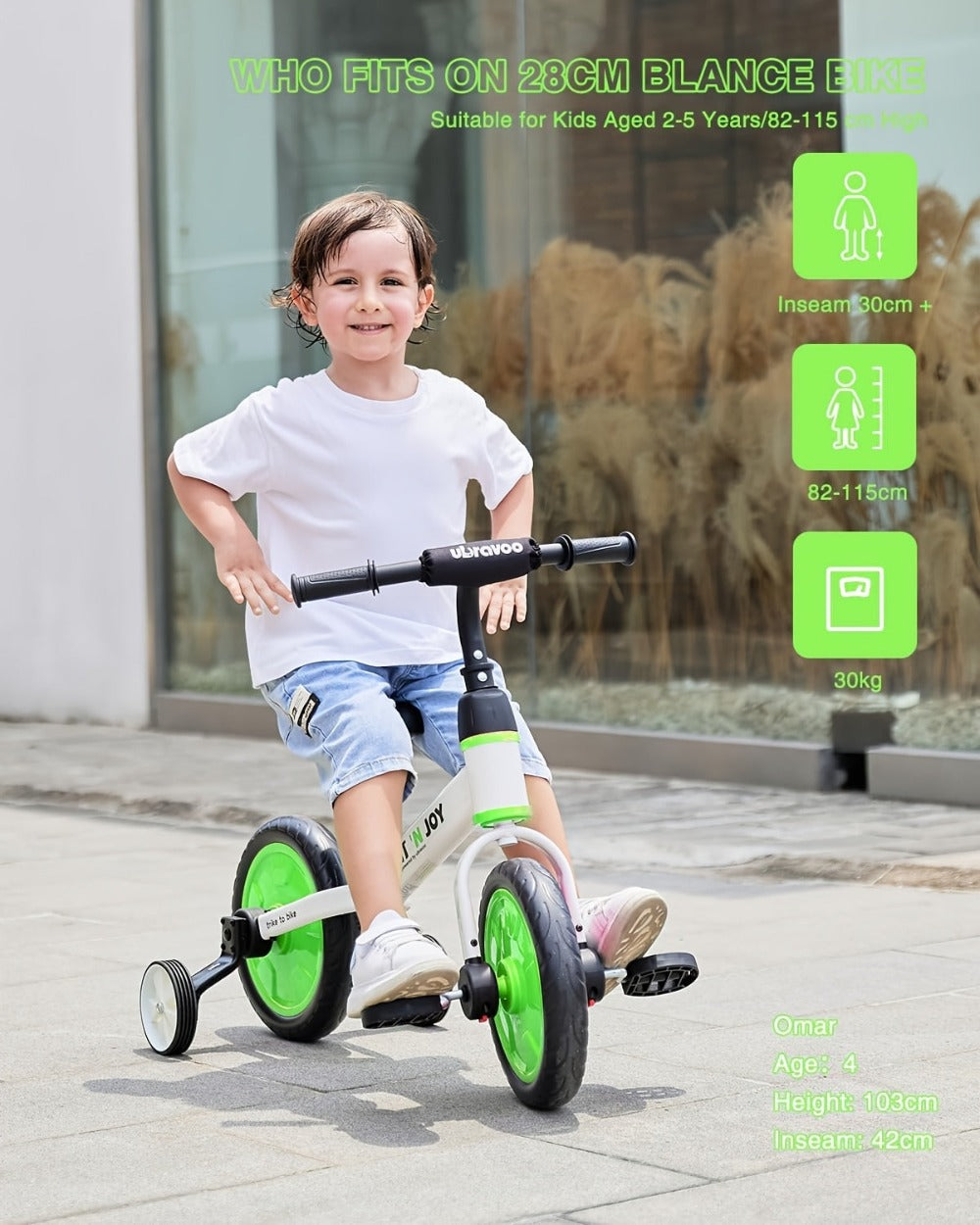 UBRAVOO Fit 'n Joy Bicicletas Infantiles, Bicicleta de Equilibrio 4 en 1 para Niños con Pedales y Estabilizadores, Bicicleta de Triciclo a Bicicleta para Niños y Niñas de 2 a 5 Años