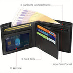 Cartera para Hombre, Cartera de Cuero Bifold con Bloqueo RFID, Cartera Delgada con Ventana para Identificación, Bolsillo con Cremallera para Monedas, 9 Ranuras para Tarjetas y 2 Compartimentos para Billetes, Cartera para Hombres con Caja de Regalo,