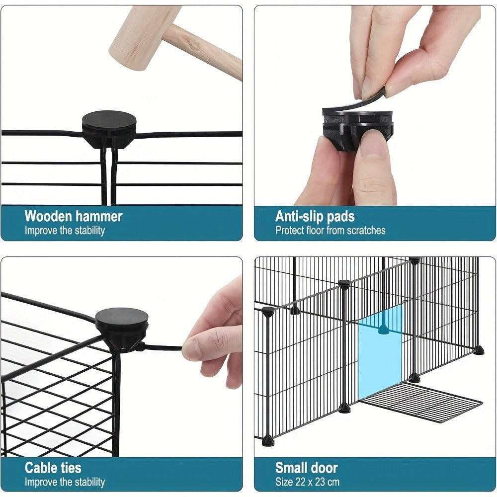 Barraza Compacta para Mascotas Pequeñas - Fácil de Instalar, Recinto Robusto y Expandible con Entrada para Uso Interior/Exterior - Ideal para Cachorros, Conejitos, Gatitos y Más