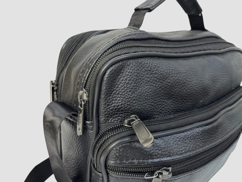 MEJORADA DL-71 Bolso de hombro de cuero genuino para hombre, bandolera horizontal de piel auténtica multibolsillo para hombre