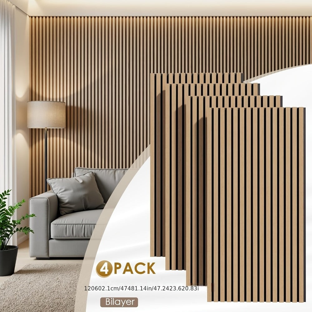 4 paneles acústicos 3D de 120X60X2.1Cm, 2.88Sqm - 4 piezas, paneles de pared con aspecto de madera, materiales de aislamiento acústico, revestimiento de pared para aislamiento acústico eficaz, con aislamiento acústico de fieltro, para estudio de grabación