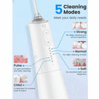 Irrigador bucal portátil recargable, hilo dental con agua para dientes, irrigador dental inalámbrico profesional 8 boquillas 5 modos, IPX7 a prueba de agua 300ML para limpiar los dientes, hogar y viaje