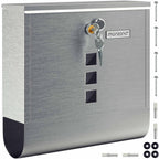 Buzón MONZANA® con Cerradura Cruzada, Cilindro de Cobre, Tapa Giratoria, 31x10x34 cm, Ventana de Visualización, Placa de Identificación, Compartimento para Periódicos, Fácil Instalación, Acero Aleado, 2 Llaves, Caja de Correo