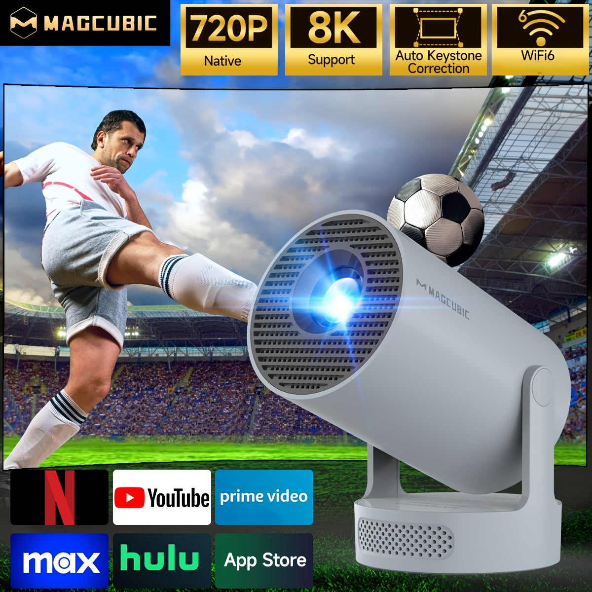 Proyector Inteligente Magcubic Hy300Pro+, BT5.2 Local 720P y 4K Compatible, Rotación de 180°, Corrección Automática de Keystone, Proyector Portátil de Cine en Casa para Películas, Proyector de Tecnología Inteligente, Regalo Ideal para Familiares y Amigos