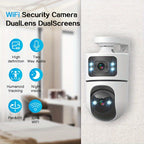 Cámara IP Inalámbrica de Doble Lente, Cámara de Seguridad PTZ para Exteriores con WiFi 2.4G, Pantalla Dual, Seguimiento Automático, Visión Nocturna, Audio Bidireccional, Detección de Movimiento para Seguridad en Hogar, Calle y Monitoreo