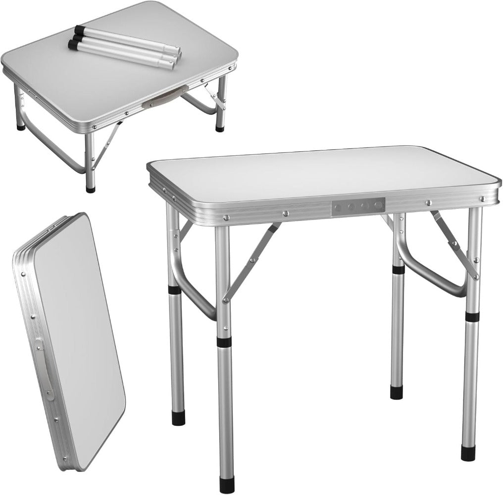 Mesa Plegable de 60x45x26/56cm, Resistente y Ajustable, Ideal para Camping, Picnic, Fiestas al Aire Libre y BBQ. Mesa Portátil con Asa de Transporte, Perfecta para Jardín, Cocina y Exteriores. ¡La Mesa BBQ de Aluminio Definitiva para tus Fiestas!
