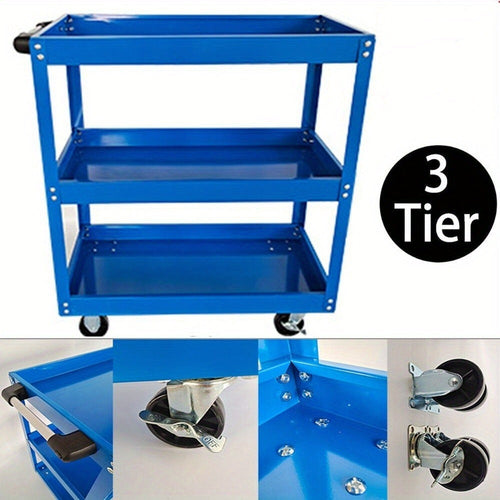 Almacenamiento de herramientas, carrito de garaje resistente, taller, estante de ruedas de 3 niveles, azul, estantes utilitarios