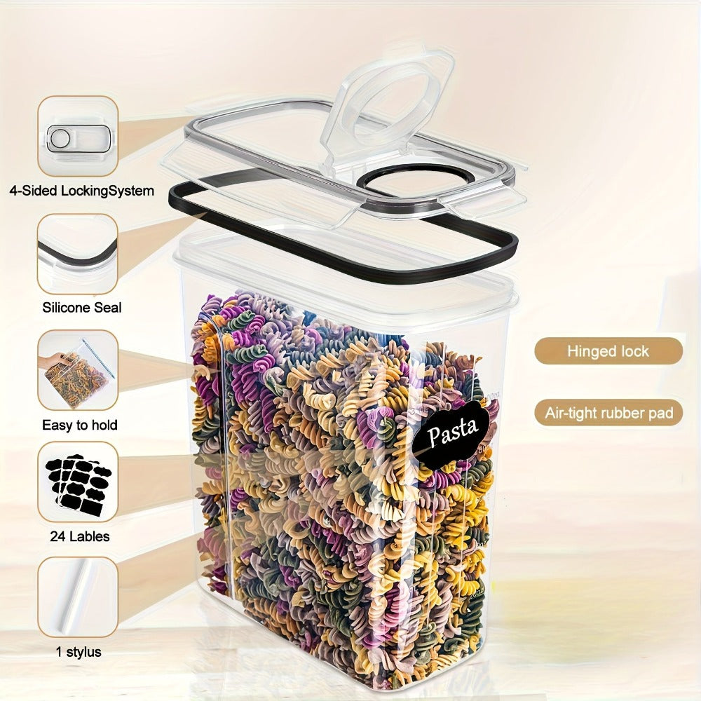 Juego de 6 recipientes herméticos de 2.5L para almacenamiento de alimentos, color , con tapas para organización y almacenamiento de despensa de cocina, frascos de plástico para cereales, pasta, harina y azúcar - Juego de cucharas, etiquetas y marcadores,