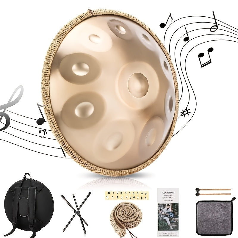 Tambor de Lengüeta de Acero de 22 Pulgadas con 10 Notas Afinadas 440Hz, Estilo Hand-Pan, para Relajación, Meditación, Práctica de Música Yoga, Incluye Baquetas y Bolsa de Transporte