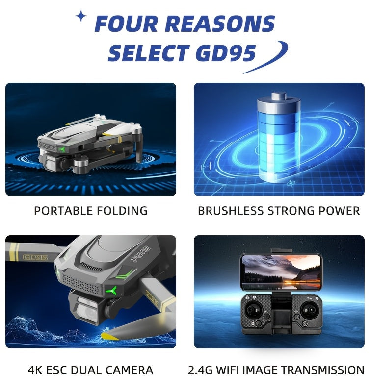 GD95 Doble Batería de Larga Duración, Doble Cámara 480P HD, Grabación, Volteretas de 360°, Mantenimiento Preciso de Altitud, Excelente Dron Aéreo - ¡Primera Opción para el Regalo de Navidad y Cumpleaños de Novio!