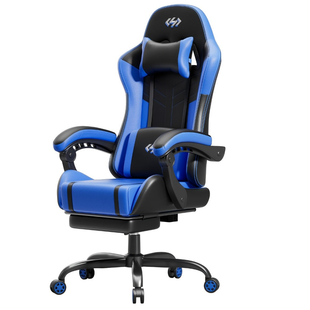 Silla Gaming con Masaje Lumbar Incorporado, Diseño Ergonómico Soporte Lumbar Ajustable y Reposacabezas, Silla de Computadora Giratoria de 360 Grados Reclinable para Oficina, Ideal para Juegos/Trabajo de Larga Duración