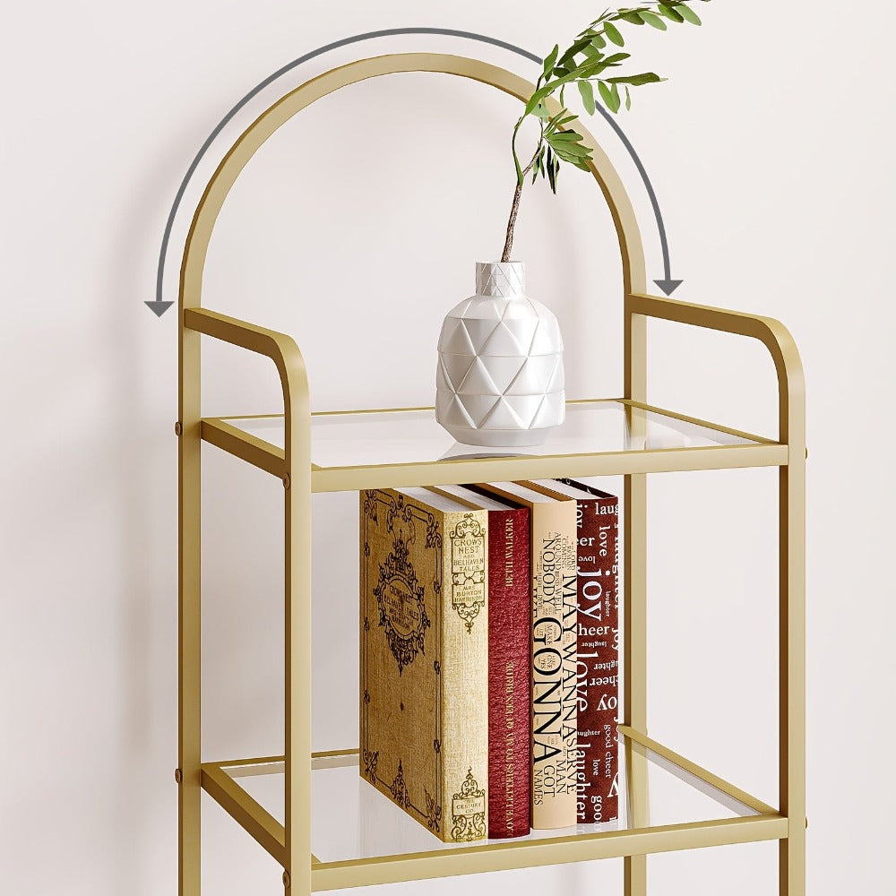 Estantería, Librero de Vidrio Templado, Unidad de Estantería Delgada para Dormitorio, Baño, Oficina en Casa, Estructura de Acero, 6 Estantes Dorados, Estantes